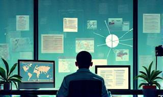 Illustration of a journalist analyzing documents